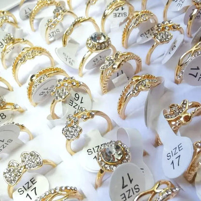 10pcs  Rings Bulk Fashion Sparkling Rhinestone Crystal Rings For Women Mix Style Gold Plated Wedding Engagement Jewelry