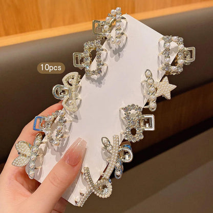 10 imitation pearl rhinestone small grab clips, fashionable and sweet style hair clips suitable for daily use as hair accessori