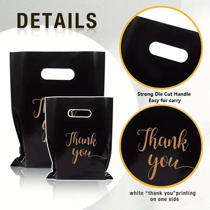 Thank You Bag Black Handheld Shopping Bag Plastic Packaging for Parties Birthdays Weddings Thanksgiving Anniversary Christmas