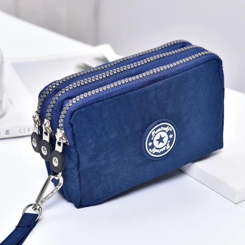 Thickened three-layer long zipper pocket purse Women's handbag Wrist mobile phone bag Cute washable cloth