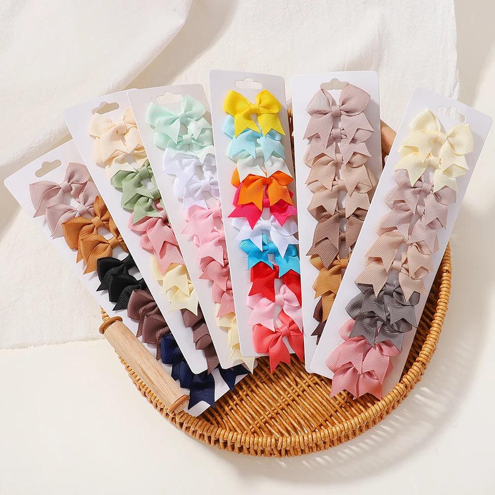 10Pcs/Set 1.9'' Solid Color Ribbon Kids Bows Hair Clips for Baby Girls Handmade Bowknot Hairpin MiNi Barrettes Hair Accessories