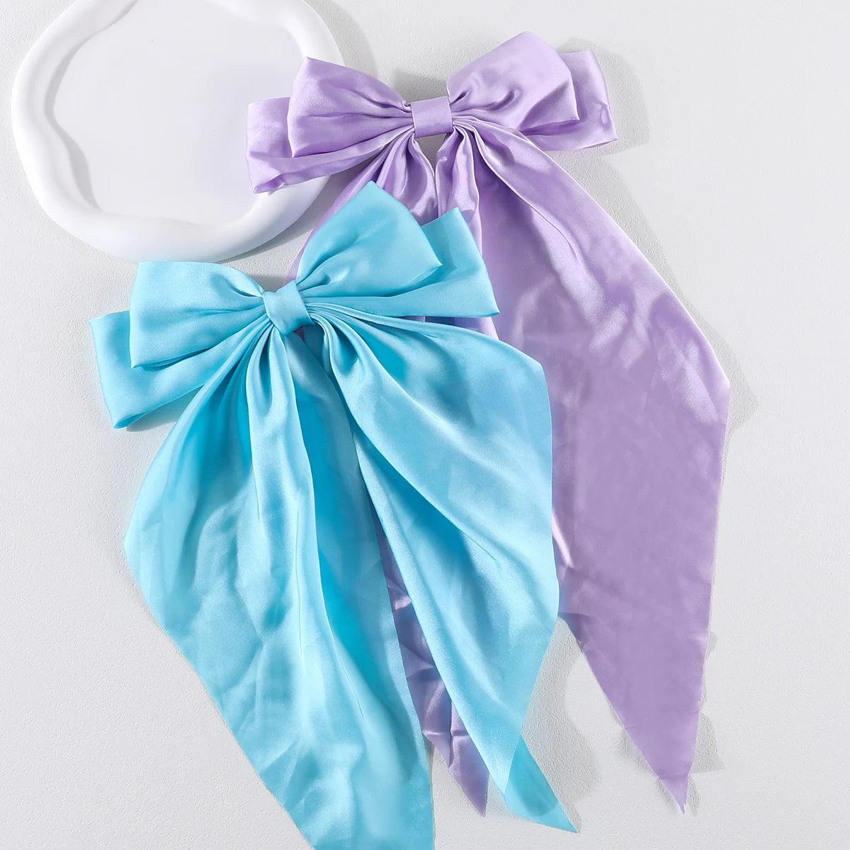 2Pcs/Set Elegant Bow Ribbon Hair Clip Women Fashion Solid Bowknot Satin Hairpin Barrettes Girls Ponytail Clip Hair Accessories