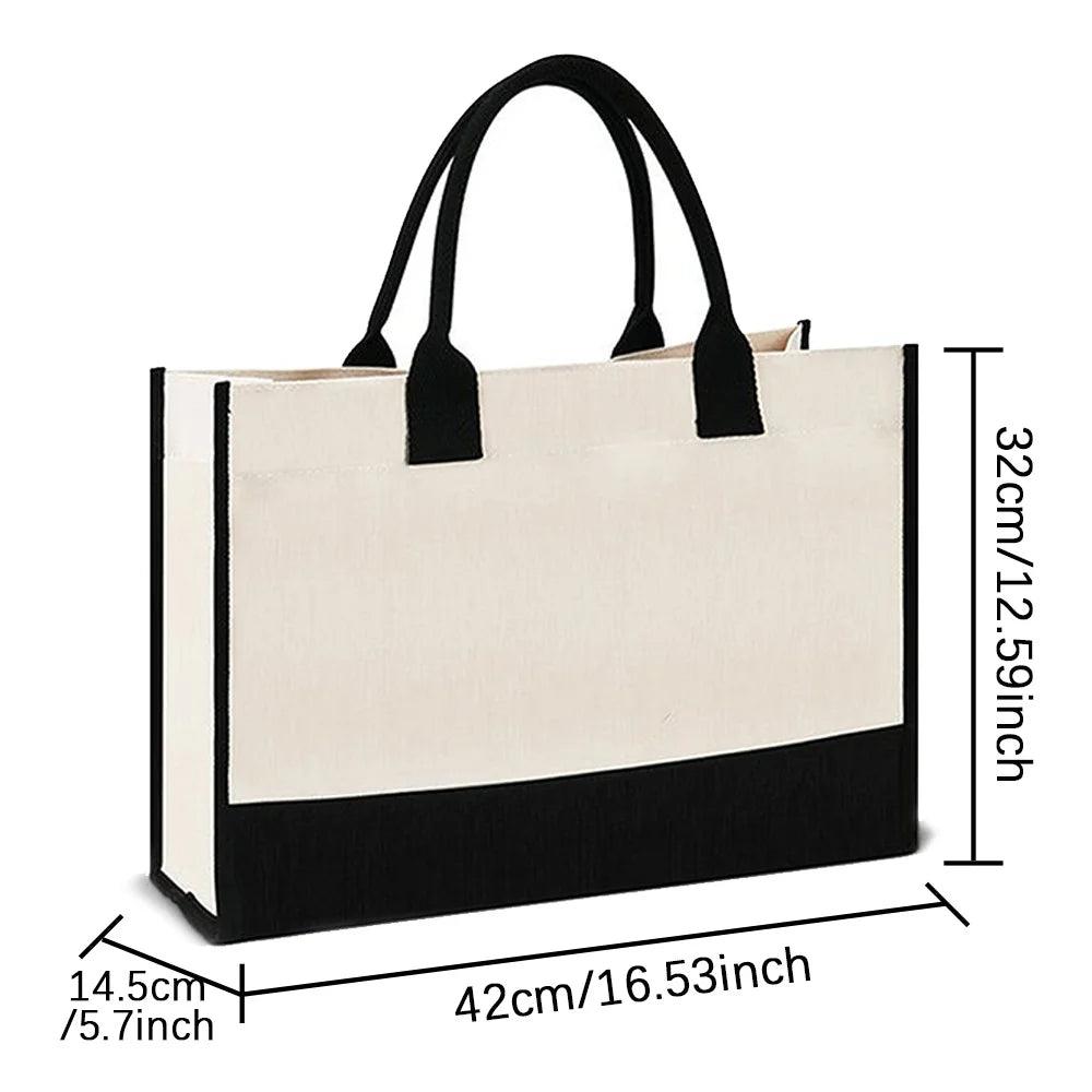 Women's Jute Bag Beach Bags Shopping Bag for Lady Reusable Large Capacity Text Printing Series Tote Bags Handbag 2024