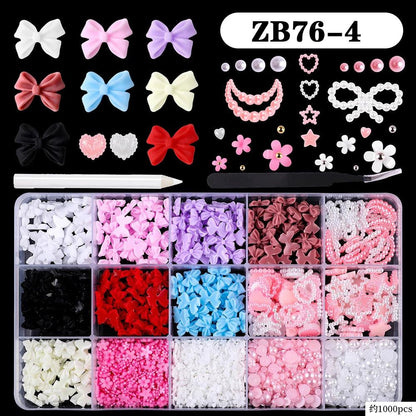 Nail Decoration Set with 1 Boxes 240Pcs Nail Art 3D Rhinestones Big Mix Sizes 3D Crystal Diamonds Metal Charms Gems Stones ,M(1)