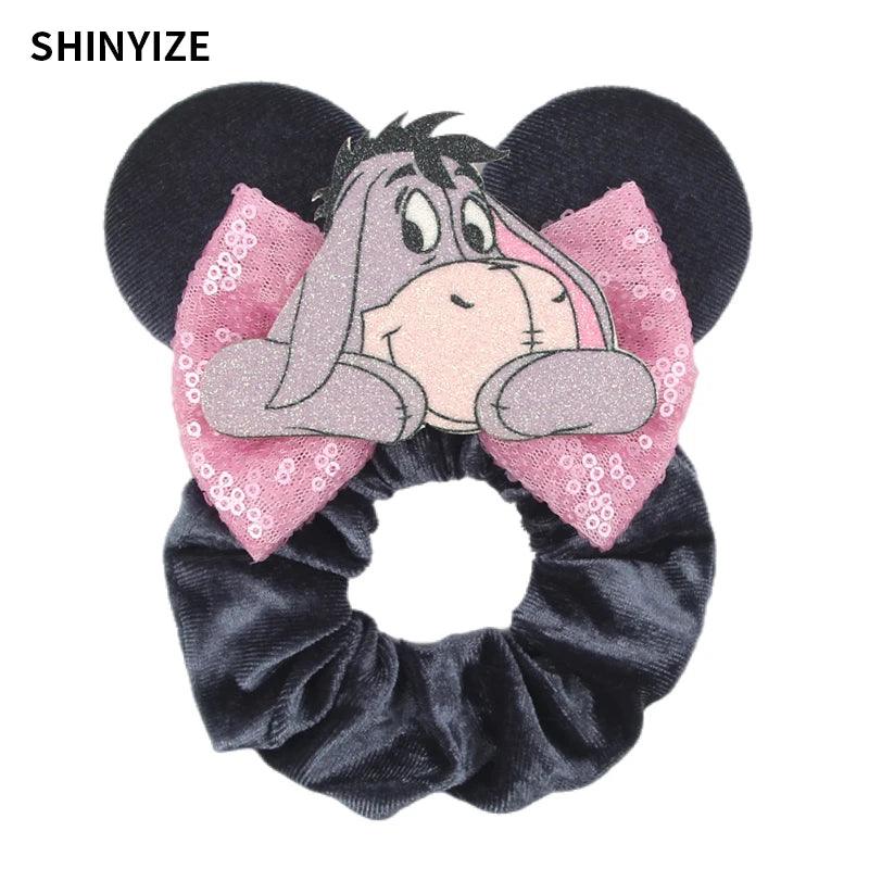 New Chic Disney Mickey Mouse Ears Hair Scrunchies Sequins 4"Bows Elastic Headband Women Velvet Girls DIY Hair Accessories Gift