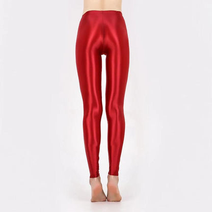 Hot Sale Women'S Shiny Leggings Women'S Solid Color Seamless Skinny Thin Full Ankle Length Leggings Stretch Pants Trousers