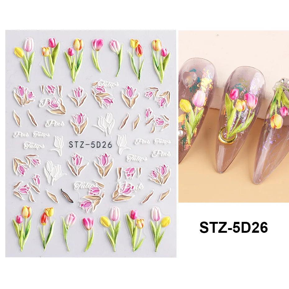 5D Belt Nail Sticker Summer Nail Art Decals Flowers White Daisy 3D Manicure Nail Gel Self Adhesive Stickers Designs Decorations