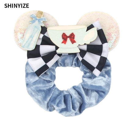 New Chic Disney Mickey Mouse Ears Hair Scrunchies Sequins 4"Bows Elastic Headband Women Velvet Girls DIY Hair Accessories Gift