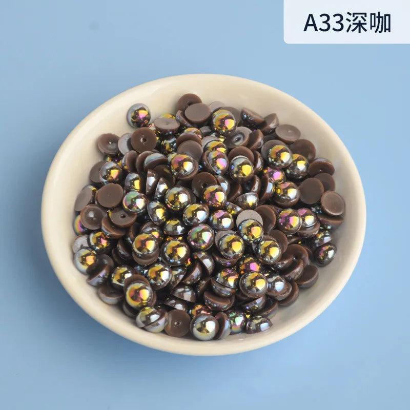 3mm-12mm Mix Size Half Round AB Pearl plastic Non Hotfix Flat Back Glitters For DIY Nail Craft Decoration - HighGloss Shop