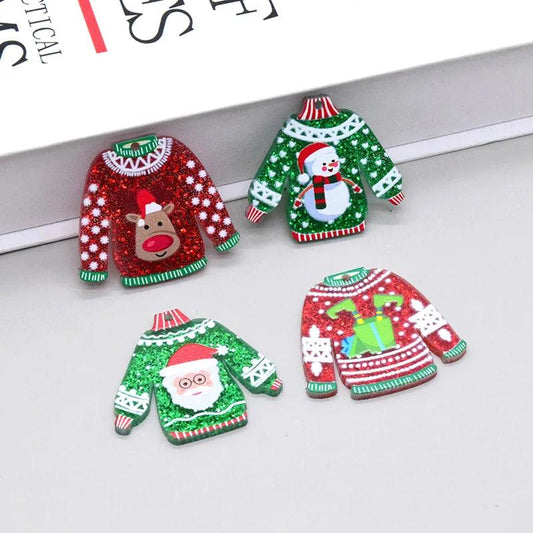 8pcs Acrylic Christmas Sweater Clother Earring Charms Funny Cute Bling Elk Snowman Keychain Pendant Diy Jewelry Make