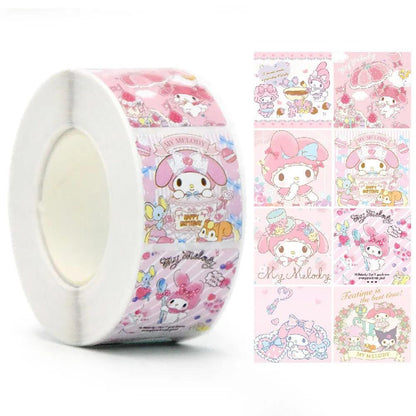 500Pcs/Roll Sanrio Stickers Kawaii Hello Kitty Melody Kuromi Cinnamoroll Luggage Graffiti Decals Kid Toy Decoration Sticker Gift