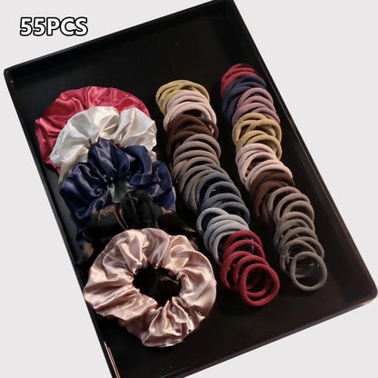 Fashionable Dark Color Big Hair Accessories for Woman Set Ponytail Holders Variety Hair Clips Hair Scrunchies HairBands Scrunchy