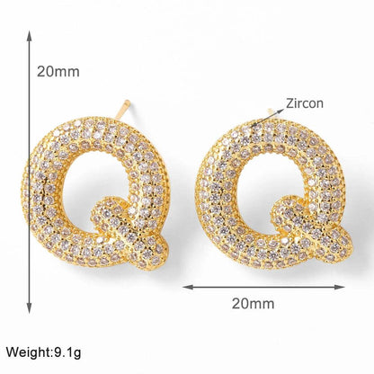 FLOLA Clear Crystal Bubble Letter Earrings for Women Copper Gold Plated Initial Ear Studs Name Jewelry Gifts ersa009