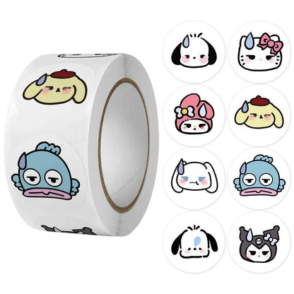 500Pcs/Roll Sanrio Stickers Kawaii Hello Kitty Melody Kuromi Cinnamoroll Luggage Graffiti Decals Kid Toy Decoration Sticker Gift