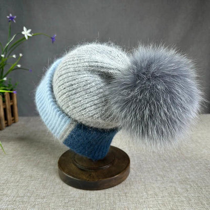 2024 New Rabbit Fur Beanies Soft Warm Fluffy fur pompom Winter Hat for Women Angora Knitted Hat Skullies Female Bonnet Knit Cap