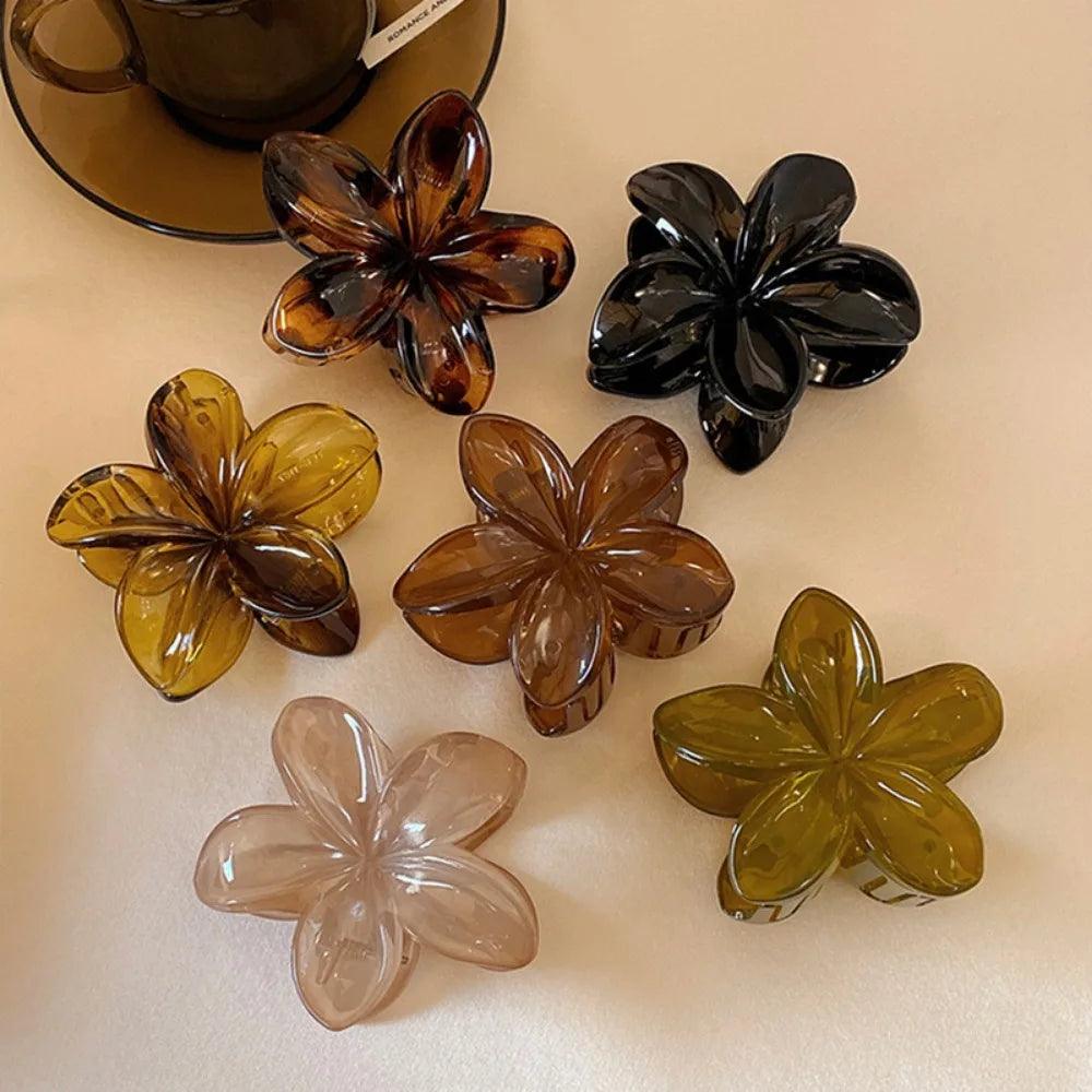 Women's Laser Mermaid Princess Flower Shaped 8cm/3.15in Large-Size Brown Beige Lightweight Plastic Hair Clips Fashionable And