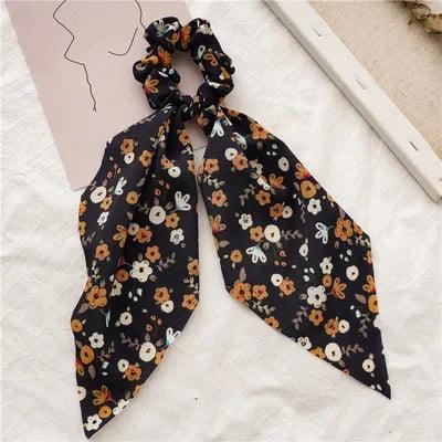 Floral Print Bow Satin Long Ribbon Ponytail Scarf Hair Tie Scrunchies Women Girls Elastic Hair Bands Hair Accessories