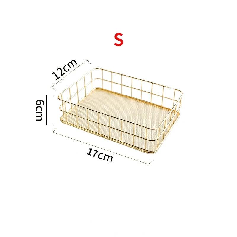 Nordic Gold Metal Iron Makeup Pen Storage Basket Office Desktop Sundries Makeup Brushes Holder Table Cosmetics Organizer Rack