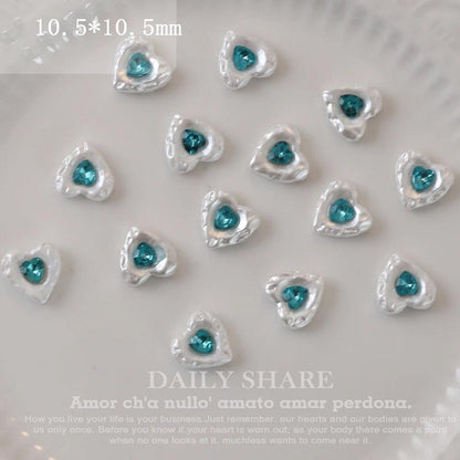 20Pcs Retro Baroque Love Nail Art Charms 3D Glitter White Pearl Inlaid Gem Pentagram Nail Rhinestone Luxury DIY Nail Accessories