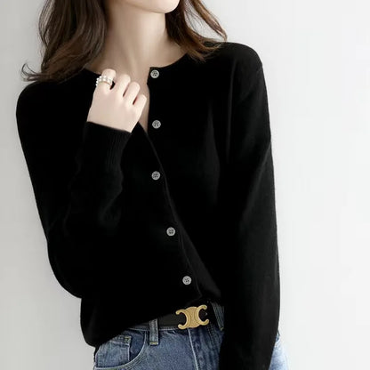 Women Cardigans Sweater O-neck Spring Autumn Knitted Cashmere Cardigans Solid Single Breasted Womens Sweaters DF4934