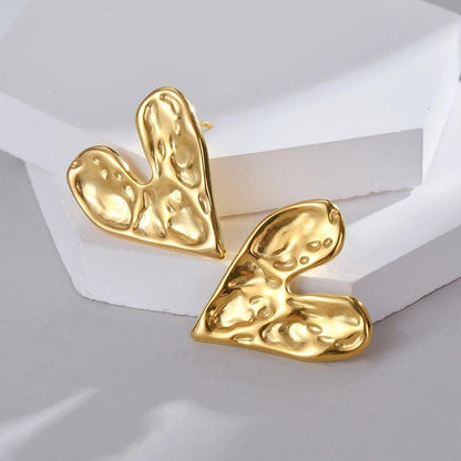 Vintage 18K Gold Plated Stainless Steel Double Heart Shaped Drop Earrings for Women Fashion Jewelry Gift