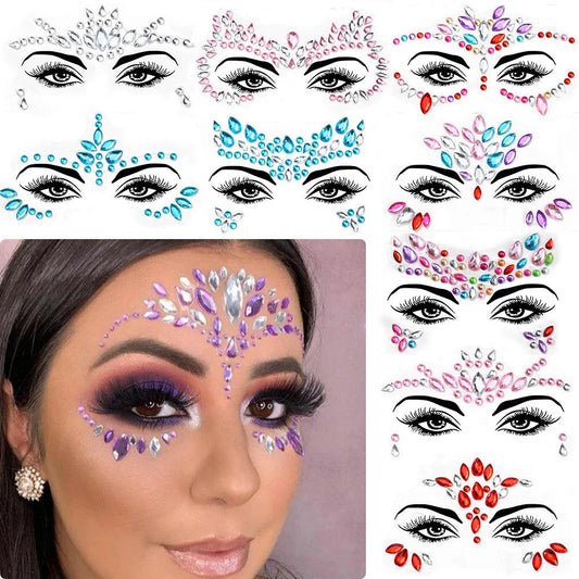 3D Sexy Face Tattoo Crystal Stickers Temporary Tattoos Glitter Fake Tattoo Rhinestones Masquerade Women Party Face Jewels Tattoo