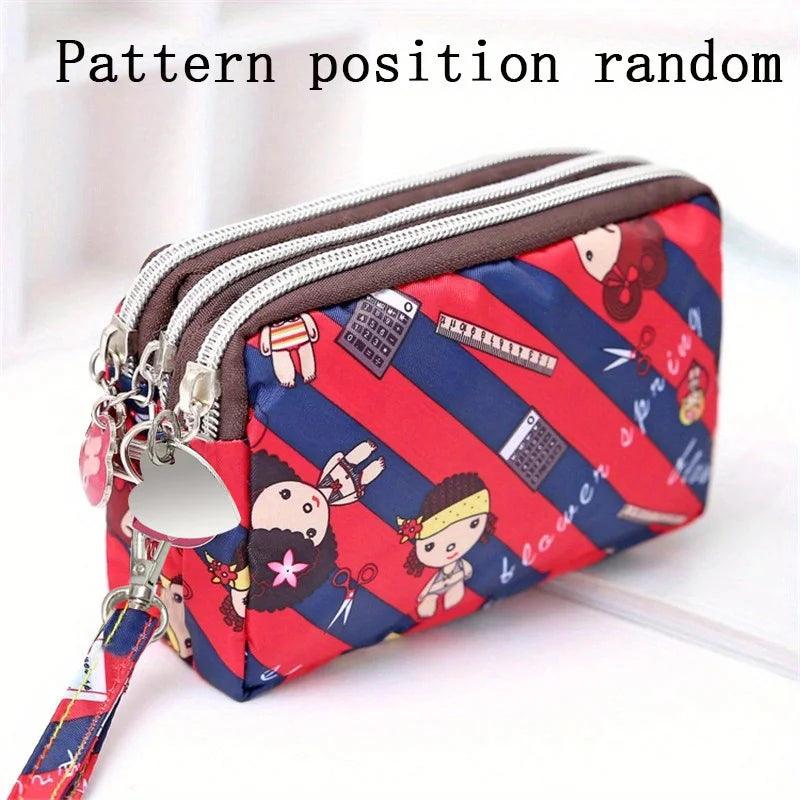 Thickened three-layer long zipper pocket purse Women's handbag Wrist mobile phone bag Cute washable cloth