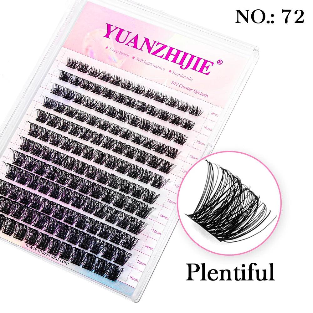 YUANZHIJIE DIY 120 PCS Cluster Lashes 3D Natural Bunch 8-16mm D Curl Segmented Beam Individual Mink Tufted Eyelash Fine Lash Tip