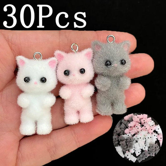 30pcs Bulk Wholesale Fluffy Cat Charms Cute Kitty Earring Keychain Pendant Accessory Diy Crafts Jewelry Make W82