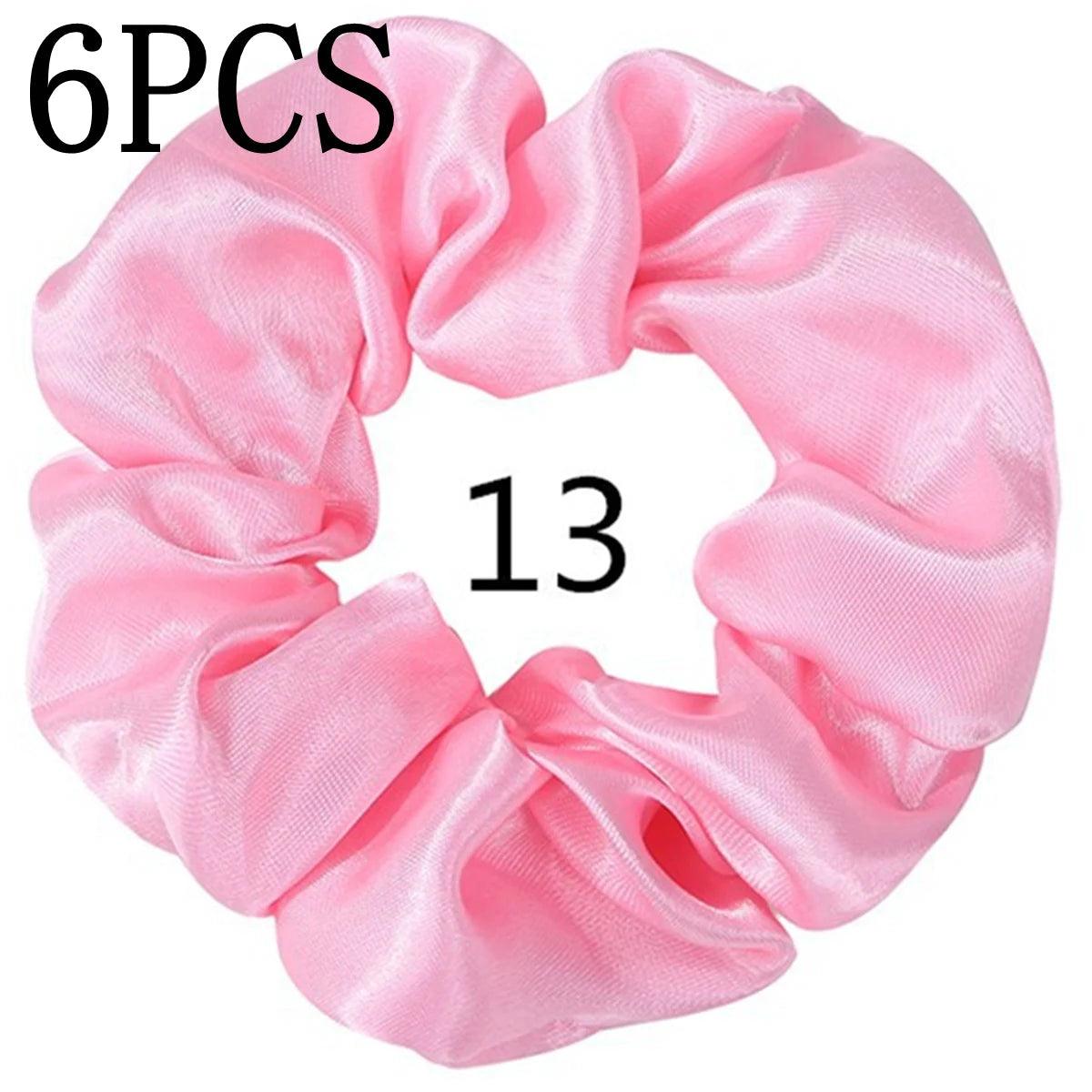 6pcs/lot Hair Scrunchies Bands Scrunchy Ties Ropes Ponytail Holder for Women or Girls Accessories Satin Headwear Solid Color Set