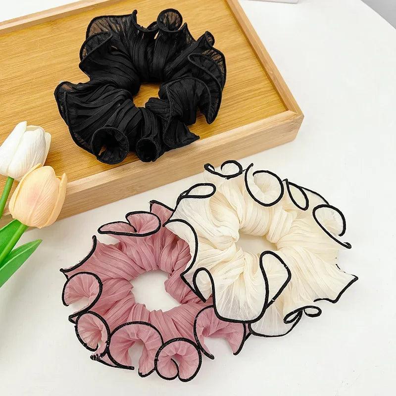 2022 Korean Retro Wrinkle Chiffon Scrunchies for Women Girls Sweet Temperament Fashion Exaggerated Hair Band Hair Accessories