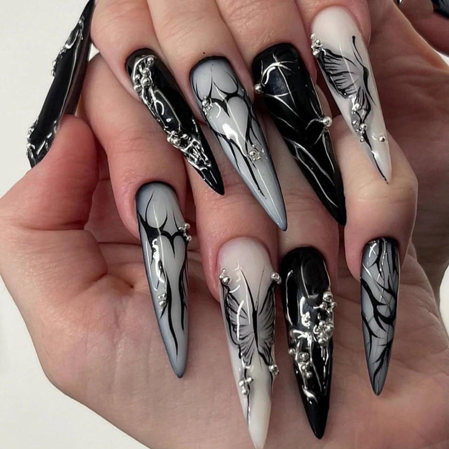 y2k Nails Five-pointed Star Pattern False Nails Halloween Style Long Coffin Ballet Press on Nails For Girl Full Cover Wearable