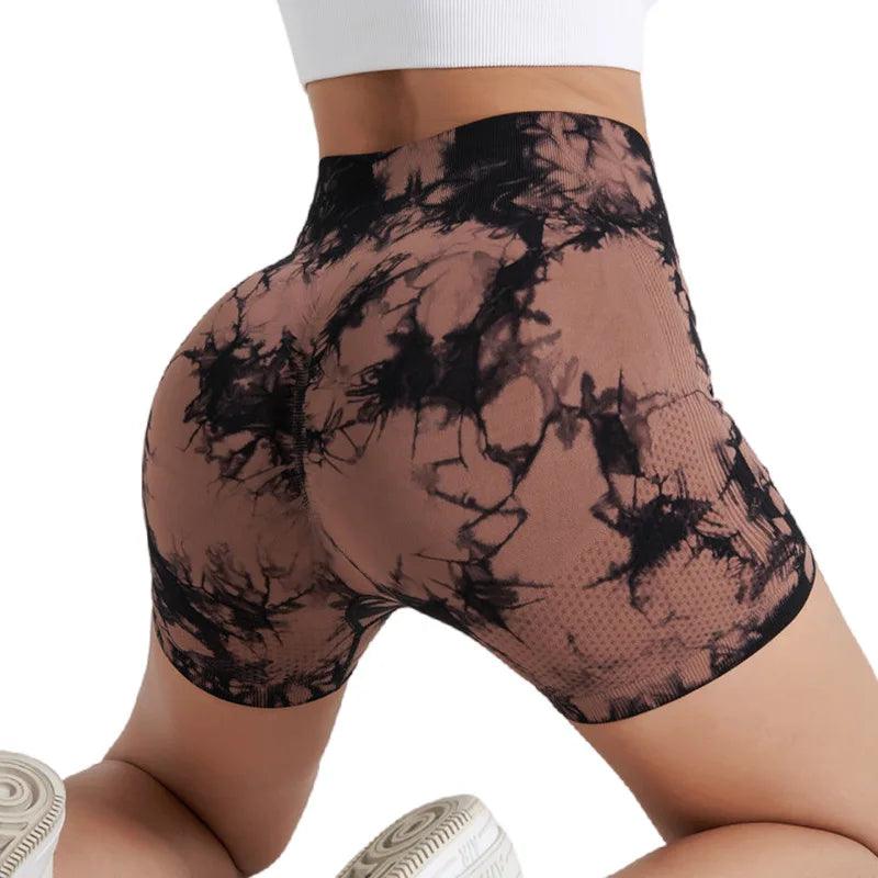 Yoga Shorts for Women Sports Tie Dye Seamless Cycling Running Shorts High Waisted Sports Workout Gym Fitness Shorts S M L XL