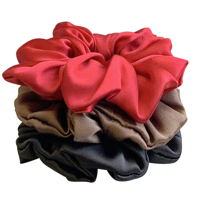 3PCS 100% Pure Mulberry Silk Hair Scrunchie Handmade Hairbands Women Girl Hair Accessories Pure Color Natural HairTies