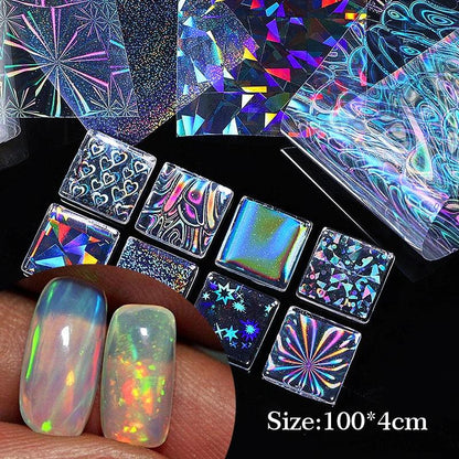 Aurora Chrome Nail Foil Mirror Effect Nail Pigment Irridescent Glitter Heart Marble Foil Sticker Decoration Manicure Wraps