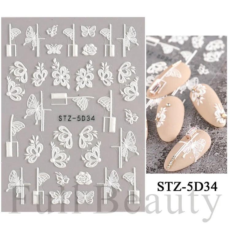 5D Belt Nail Sticker Summer Nail Art Decals Flowers White Daisy 3D Manicure Nail Gel Self Adhesive Stickers Designs Decorations