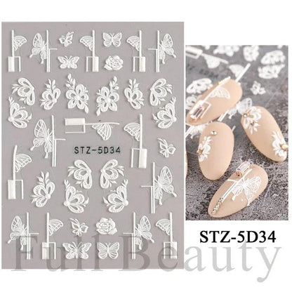 5D Belt Nail Sticker Summer Nail Art Decals Flowers White Daisy 3D Manicure Nail Gel Self Adhesive Stickers Designs Decorations