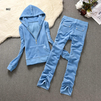 Y2K Velvet Tracksuit New Women Clothing 2 Piece sets Autumn Women's Couture Elegant Hoodies Sweatshirt and Casual Pants Set