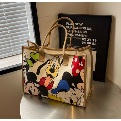 Disney Mickey Cartoon Cute Canvas Shoulder Bag Large Capacity Tote Bag Women's Fashion Mummy Bag Leisure Travel