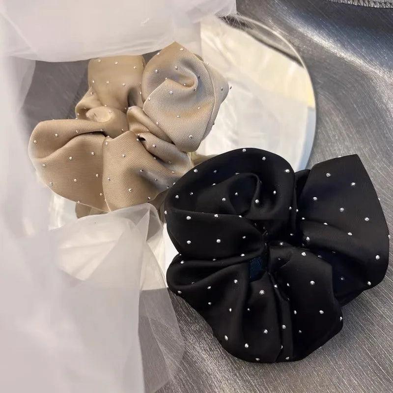 2023 Women Fashion Silk Scrunchie With Rhinestones Elastic Satin Hair Band Girls Big Hair Tie Balck Crunchy For Hair Accessories