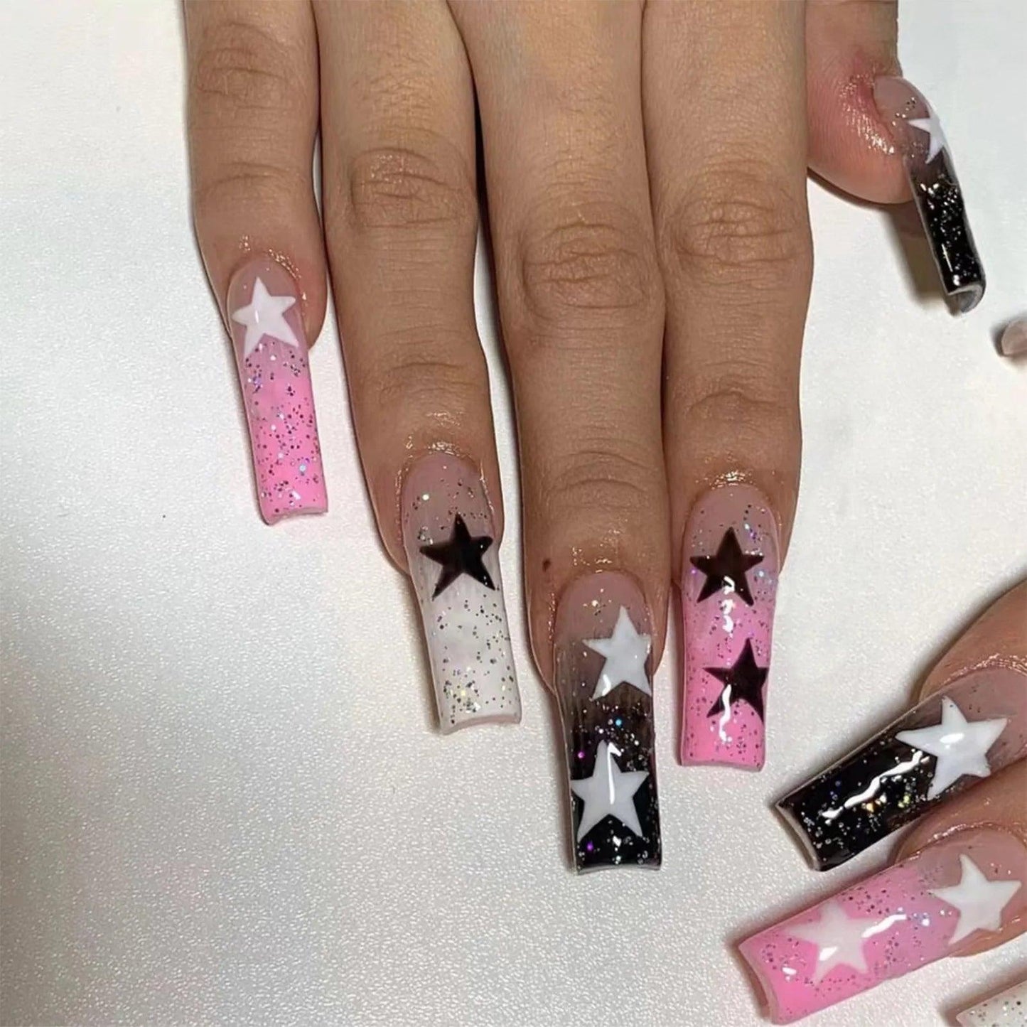 y2k Nails Five-pointed Star Pattern False Nails Halloween Style Long Coffin Ballet Press on Nails For Girl Full Cover Wearable