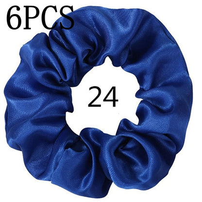 6pcs/lot Hair Scrunchies Bands Scrunchy Ties Ropes Ponytail Holder for Women or Girls Accessories Satin Headwear Solid Color Set