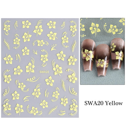 3D Lace Flower Nail Sticker White Pink Rose Red Yellow Y2K Petal Floral Gel Polish Decal Slider DIY Romantic Manicure Decoration