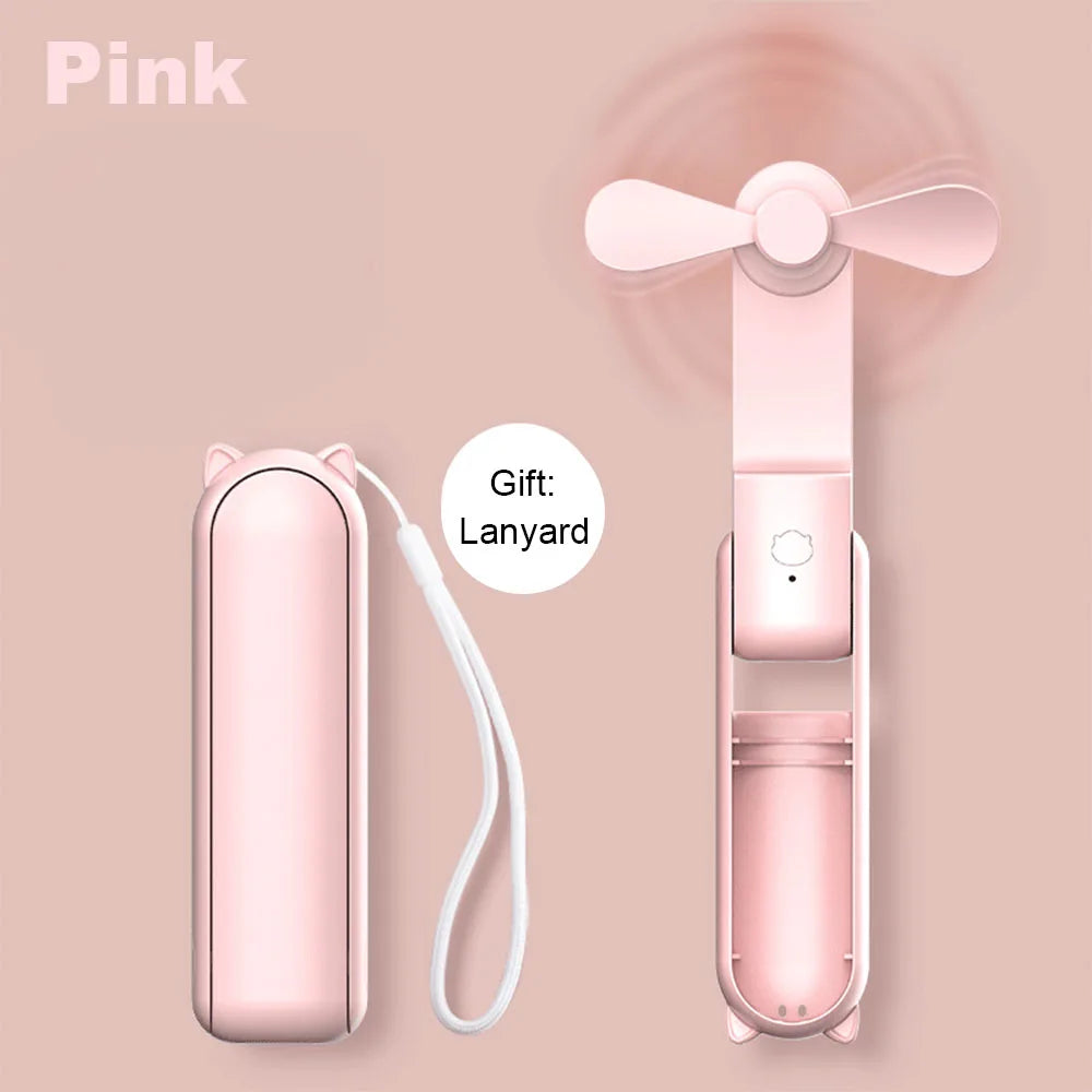 Portable Fan Super Mini Handheld Fan USB Rechargeable Fan Foldable Hand Held Small Pocket Fan with 2000mAh Power Bank 3 Gears