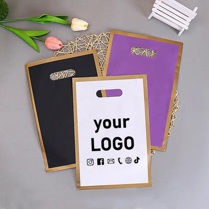 50Four-finger bag frosted bag gold edge handbag plastic clothing shopping bag gift birthday wedding party packaging custom logo