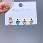 4pcs/set Small Cartoon Sweet Princess Stud Earrings Gold Color Women Girls Cubic Zircon Gift Jewelry