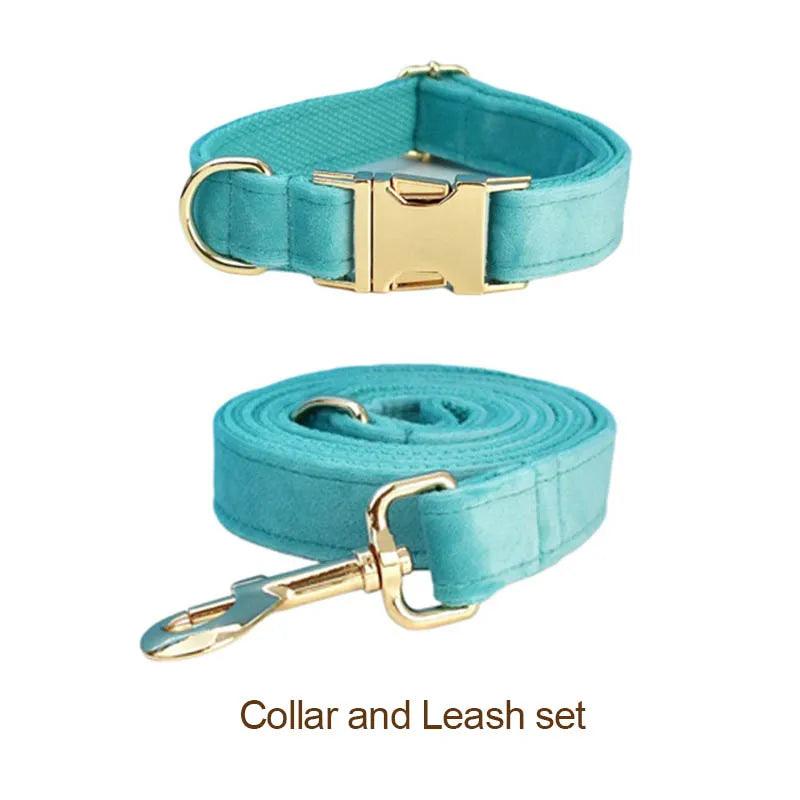 Turquoise Stone Velvet Dog Collar And Leash Set For Dogs Custom Engraved Nameplate Pet Supplies Dog Leash Velvet 40