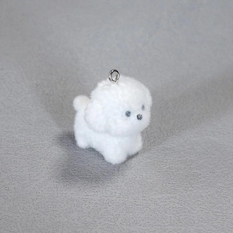 2/4pcs Kawaii Fluffy White Puppy Dog Resin Charms 3d Frise Animal Pendant For Necklace Keychains Diy Jewelry Make