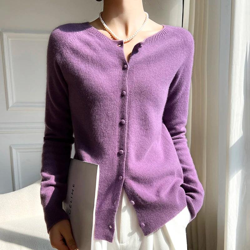 WinvyNee Women 100% Wool Cardigans Sweater Solid Casual Warm Outerwear Knitwear Tops 2024 Autumn Winter Women Clothing B1263018