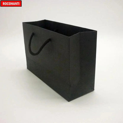 10pcs/lot Custom Printed Brand Logo Design Promotion Luxury Clothing Retail Gift Shopping Black Jewellery Paper Bag With Handle